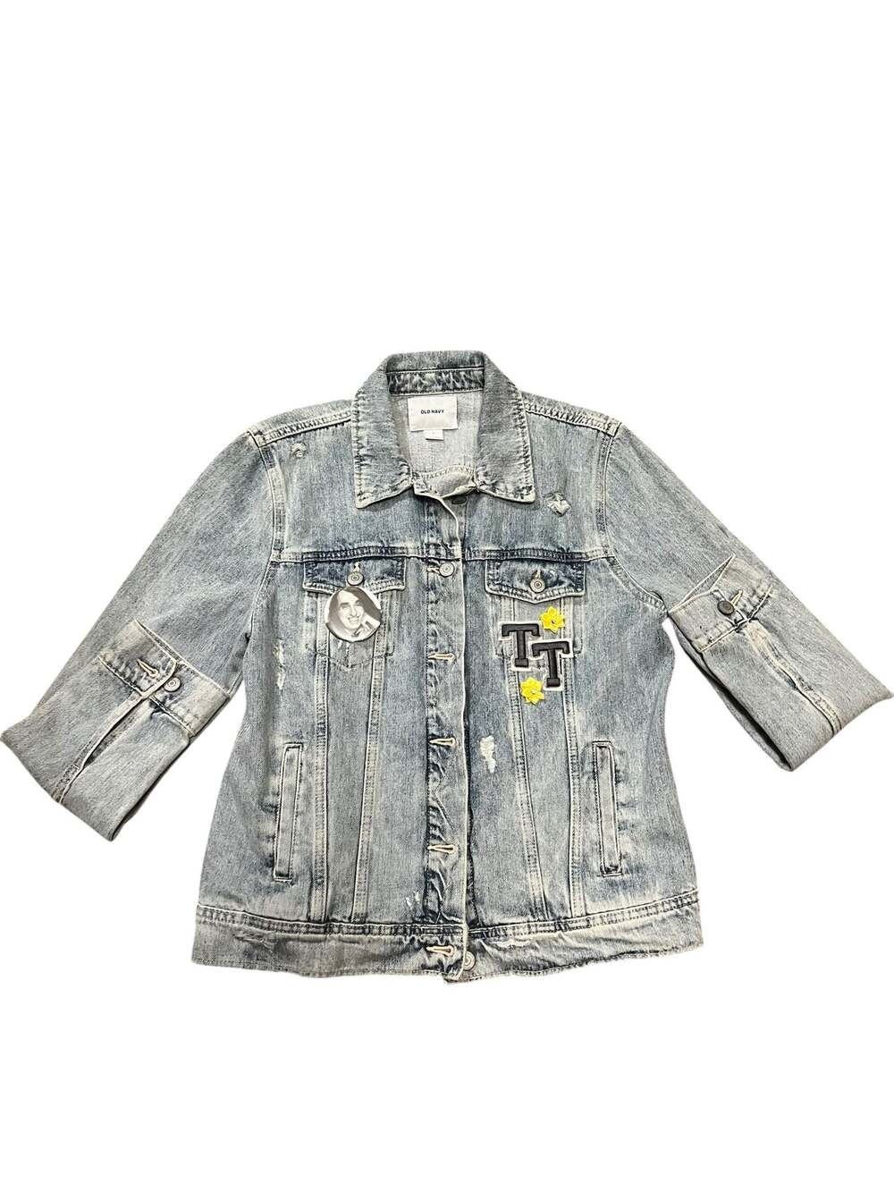 Old Navy Distressed Denim Jacket with Custom Tiny Tim  Graphic